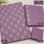 Purple 3 Piece Embroidered Unstitched Suit for Women - Image 2