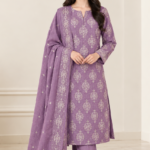 3 PC Purple Embroidered Unstitched Suit with Embroidered Dupatta