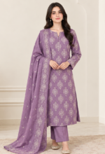 3 PC Purple Embroidered Unstitched Suit with Embroidered Dupatta