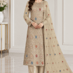Banarsi 3 piece unstitched suit with embroidered dupatta front pose