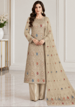 Banarsi 3 piece unstitched suit with embroidered dupatta front pose
