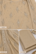 Beige embroidered shirt trouser and matching shawl closeup