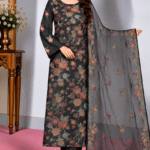 Black floral embroidered 3 piece Pakistani suit with embroidered chiffon dupatta