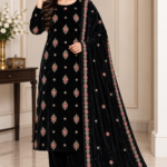 Black velvet embroidered 3 piece suit with matching trousers and palachi shawl