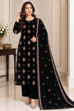 Black velvet embroidered 3 piece suit with matching trousers and palachi shawl