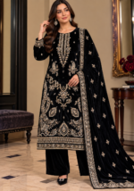 Black velvet 3 piece embroidered suit with matching shawl