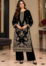 Black velvet handwork embroidered shirt without shawl