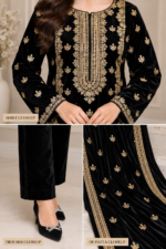Black velvet shirt with intricate gold embroidered neckline and floral motifs
