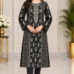 Black embroidered crinkle chiffon 3 piece suit with chiffon dupatta