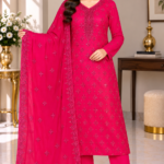 Luxury Embroidered Shafoon Suit – Unstitched 3-Piece with White Grip Trouser
