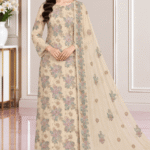 Cream chiffon handwork 3 piece suit with embroidered dupatta