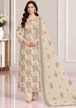 Cream chiffon handwork 3 piece suit with embroidered dupatta