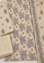 Cream chiffon handwork 3 piece suit with embroidered dupatta