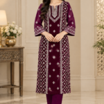 Premium Velvet Embroidered 3-Piece Unstitched Suit – Deep Plum
