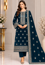 Deep teal velvet 3 piece suit with embroidered shirt and matching velvet shawl