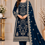 Deep teal velvet 3 piece suit with embroidered shirt and matching velvet shawl