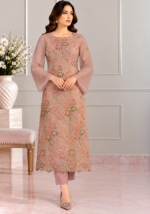Dusty rose chiffon handmade embroidered 3 piece suit front pose