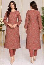 Dusty rose embroidered silk 3 piece suit with chiffon dupatta