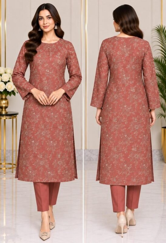 Dusty rose embroidered silk 3 piece suit with chiffon dupatta
