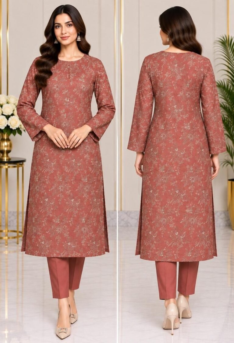 Dusty rose embroidered silk 3 piece suit with chiffon dupatta