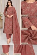 Embroidered Silk 3 Piece Unstitched Suit with Chiffon Dupatta - Image 3