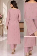 Embroidered Chiffon 3 Piece Unstitched Suit – Lilac Pink - Image 2