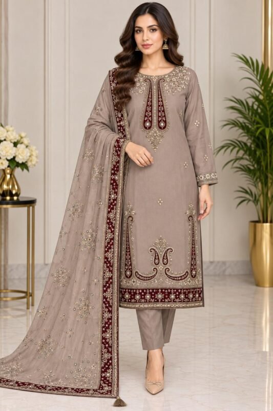 Embroidered Crinkle Chiffon 3PC Suit