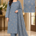 Gray embroidered 3 piece Grip suit with Chiffon dupatta