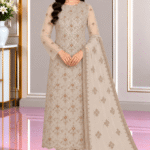 Ivory cream chiffon 3 piece unstitched suit with embroidered dupatta