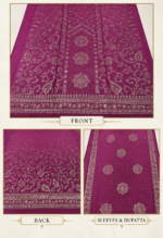 Plum raw silk mukaish embroidered 3-piece unstitched suit with floral embroidery, detailed shirt border, and matching dupatta.