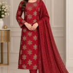 Maroon raw silk suit with matching raw silk mukaish dupatta