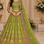 Mehndi Green Handmade Embroidered Lehnga Choli with Dupatta