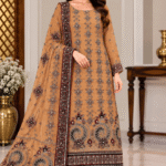 Peach chiffon handwork 3 piece unstitched suit with embroidered dupatta