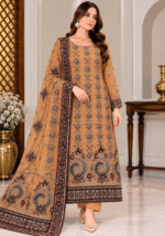 Peach chiffon handwork 3 piece unstitched suit with embroidered dupatta