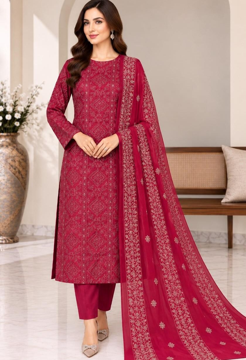 Regal Bloom – Premium Crinkle Chiffon Collection 1 Crinkle Chiffon Embroidered 3 Piece Unstitched Suit