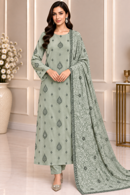 Sage green velvet 3 piece suit with matching Palachi shawl