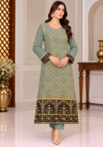 Teal Masoori Cotton embroidered shirt front without dupatta