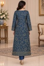 Luxury Embroidered Silk 3 Piece Suit with Chiffon Dupatta - Image 3