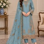 Luxury Silk 3 Piece Suit with Chiffon Dupatta – Elegant Embroidered Women’s Festive Outfit