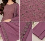 Mauve Embroidered Shafoon 3-Piece Unstitched Suit with White Grip Trouser - Image 4