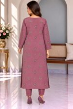 Mauve Embroidered Shafoon 3-Piece Unstitched Suit with White Grip Trouser - Image 3