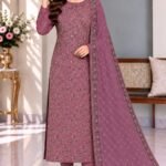 Mauve Embroidered Shafoon 3-Piece Unstitched Suit with White Grip Trouser
