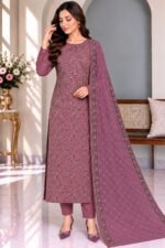 Mauve Embroidered Shafoon 3-Piece Unstitched Suit with White Grip Trouser