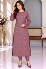 Mauve Embroidered Shafoon 3-Piece Unstitched Suit with White Grip Trouser - Image 2