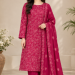 red Embroidered Silk 3 Piece Suit
