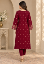 Maroon Velvet Embroidered Unstitched 3 Piece Suit - Image 3