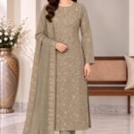 Premium embroidered Shafoon 3 piece suit for women with dupatta and white undyed trouser