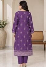 Purple silk embroidered 3 piece unstitched suit with chiffon dupatta