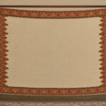 Beige embroidered wool shawl with traditional multicolor Kashmiri border design