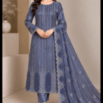 Blue Sheesha Silk cut dana embroidered 3 piece suit with dupatta